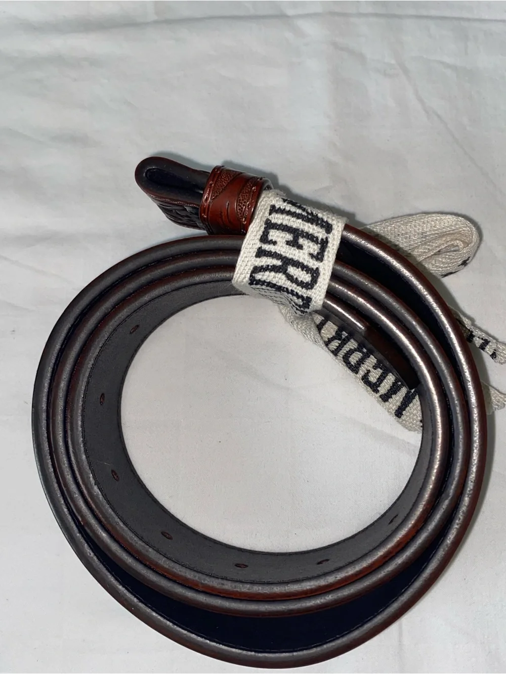 Men’s Tooled Leather Western Belt in Brown- No buckle and no size.